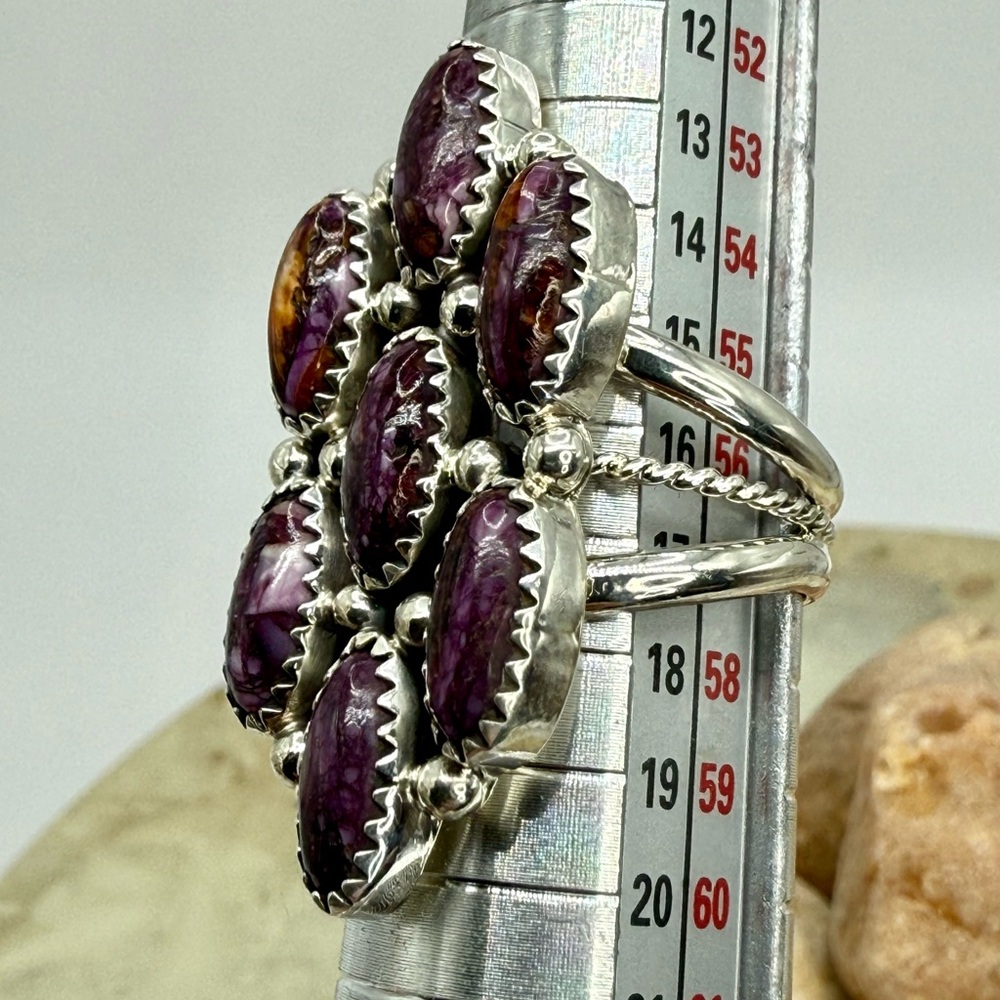 Native American Sterling Silver Purple Spiny Oyster 7-Stone Ring Roberta Begay - Picture 16 of 17